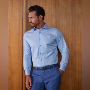 David Donahue Men’s Blue Houndstooth Dress Shirt Size 17.5 / 36–37